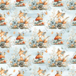 Renard et souris floral bleu fond bleu