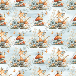 Renard et souris floral bleu fond bleu
