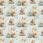Renard et souris floral bleu fond menthe