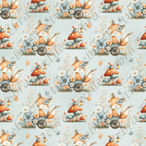 Renard et souris floral bleu fond menthe