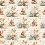 Renard et souris floral bleu fond rayé