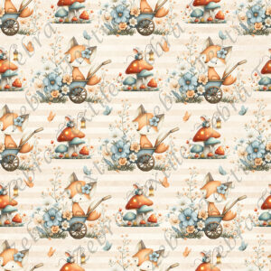Renard et souris floral bleu fond rayé