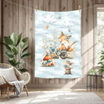Renard floral et souris fond blanc bleu