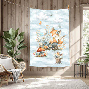 Renard floral et souris fond blanc bleu