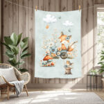 Renard floral et souris fond menthe