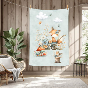 Renard floral et souris fond menthe