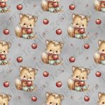 Renard mignon et pomme fond gris