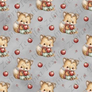 Renard mignon et pomme fond gris