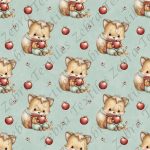 Renard mignon et pomme fond sarcelle