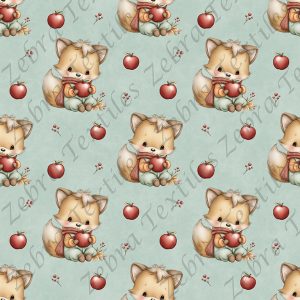 Renard mignon et pomme fond sarcelle