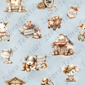 Vache et souris western fond bleu