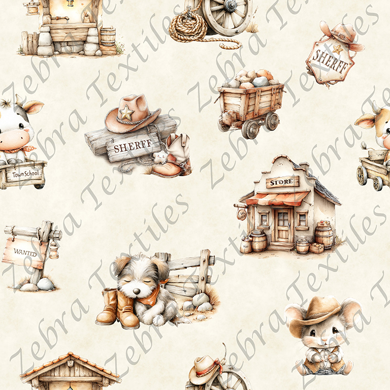 Vache et souris western fond crème