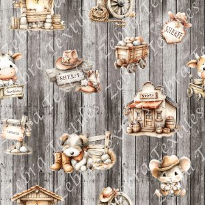Vache et souris western fond planche