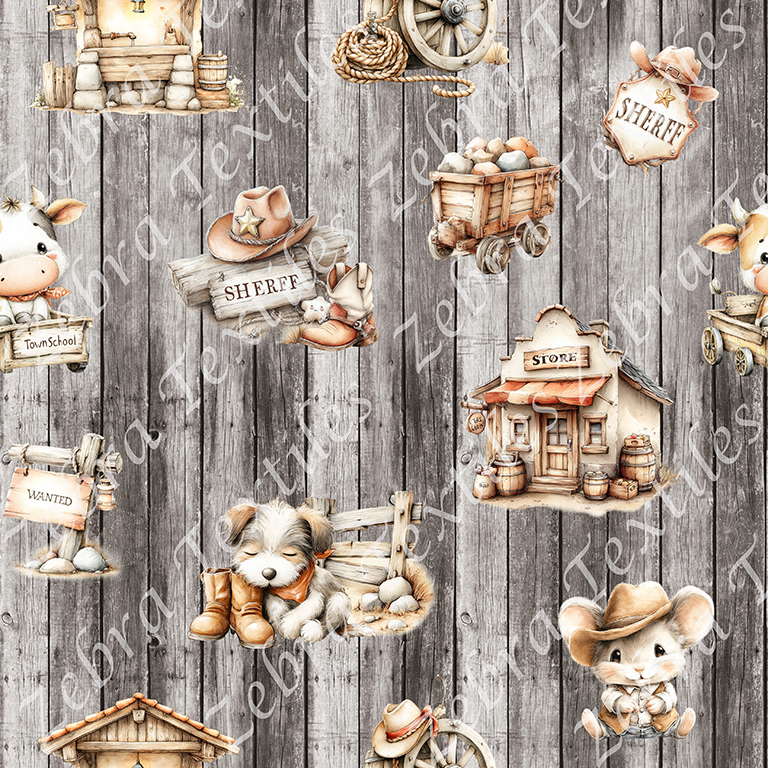 Vache et souris western fond planche