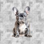 Bouledogue français assit fond gris