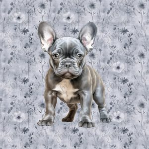 Bouledogue français debout fond floral