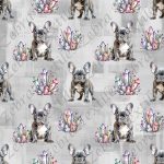 Bouledogue français et cristaux fond gris