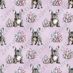 Bouledogue français et cristaux fond mauve