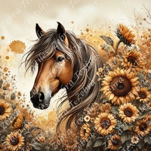 Cheval brun fleur de tournesol