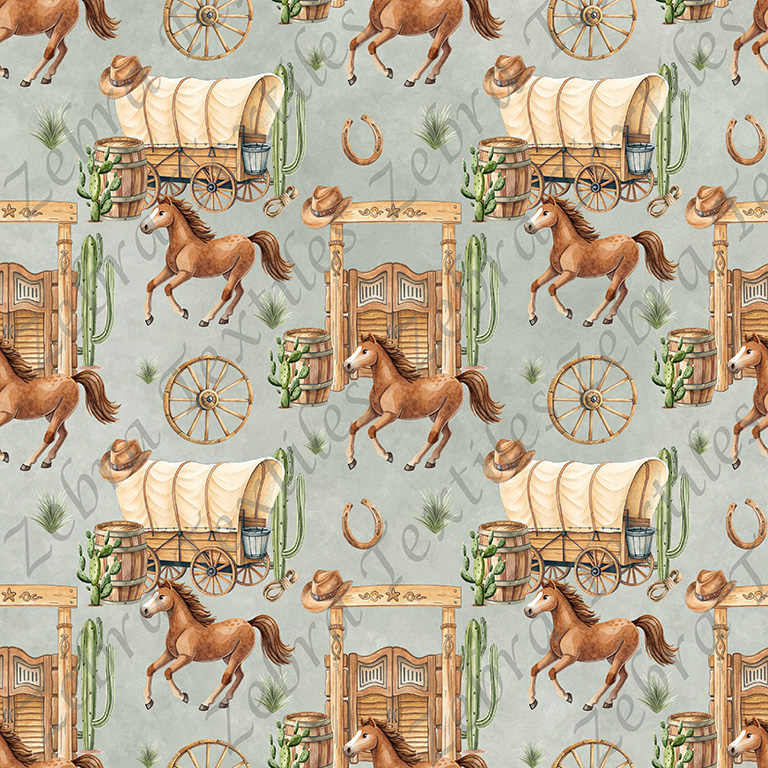 Cheval charrette et porte fond vert