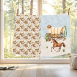Cheval et charrette western fond bleu