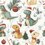 Dino de Noël et sapin fond crème