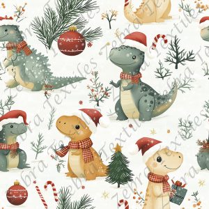 Dino de Noël et sapin fond crème