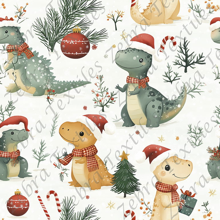 Dino de Noël et sapin fond crème