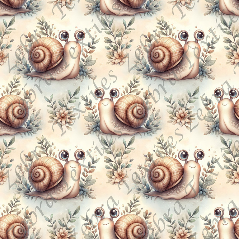 Escargot et feuillage fond crème