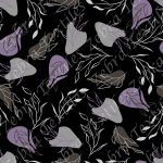 Feuillage abstrait mauve fond noir
