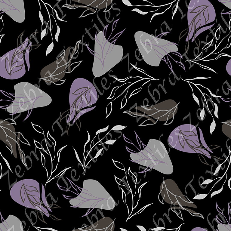 Feuillage abstrait mauve fond noir