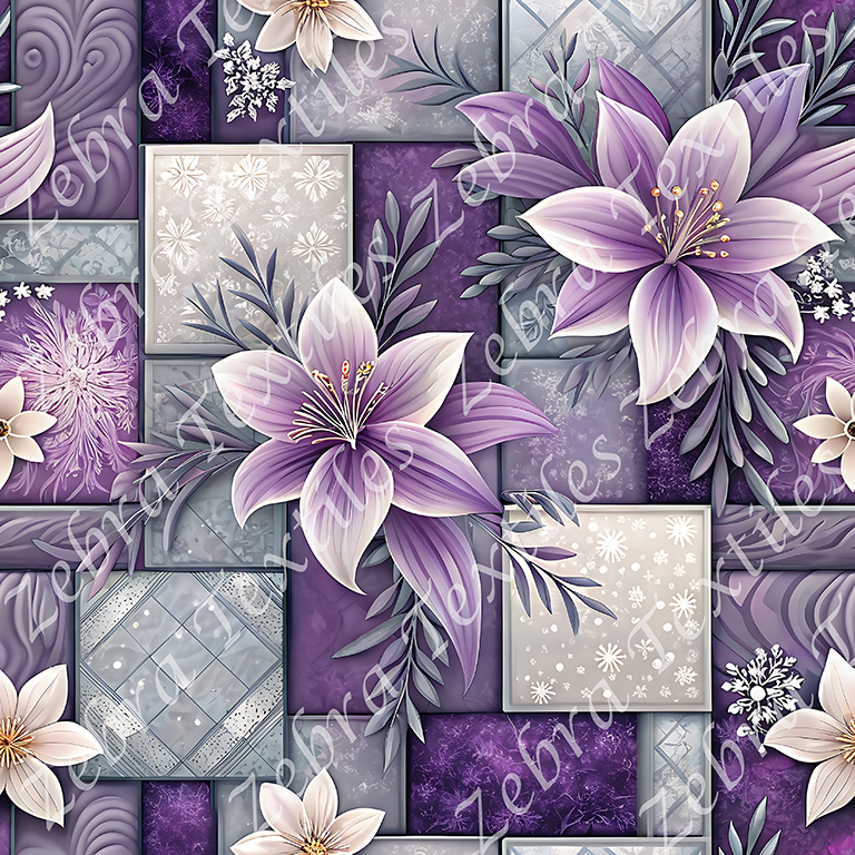 Floral blanc et mauve plaid