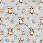 Hibou et lune floral fond bleu
