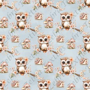 Hibou et lune floral fond bleu