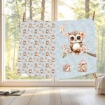 Hibou et lune floral fond bleu