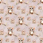 Hibou et lune floral fond rose