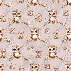 Hibou et lune floral fond rose