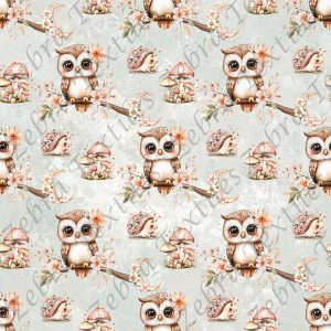 Hibou et lune floral fond vert