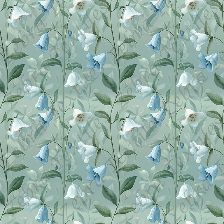 Jacinthe des bois bleue et blanche fond feuille