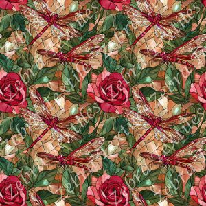 Libellule vitrail floral rouge