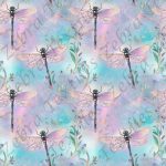 Libellule vitrail fond aqua mauve