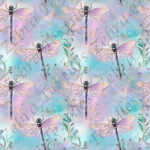 Libellule vitrail fond aqua mauve