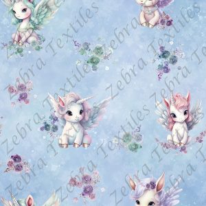 Licorne aile colorée fond bleu
