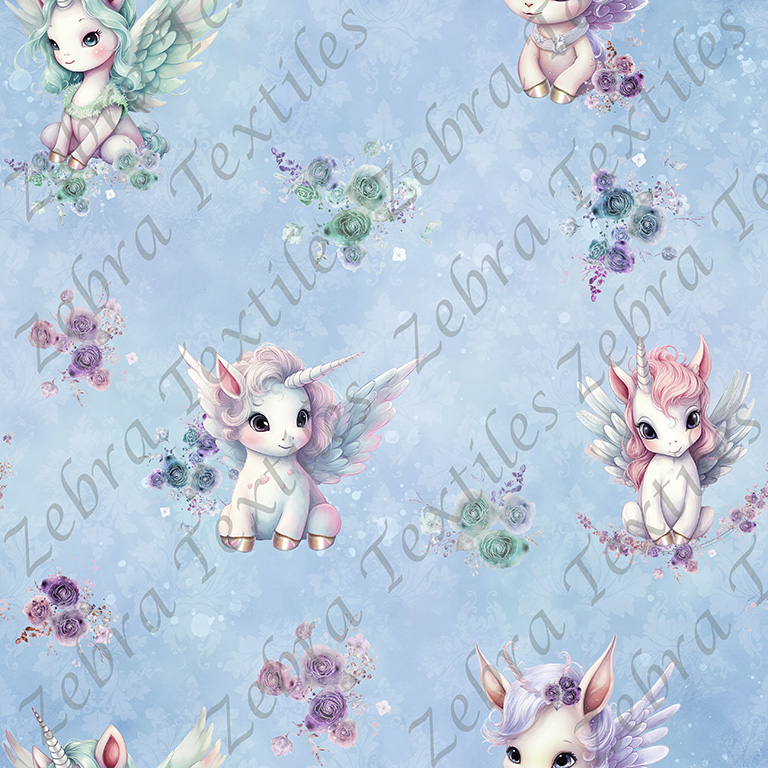 Licorne aile colorée fond bleu