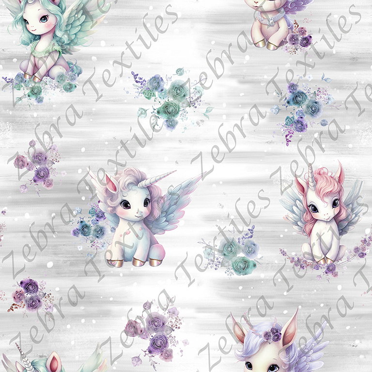 Licorne ailes colorées fond gris