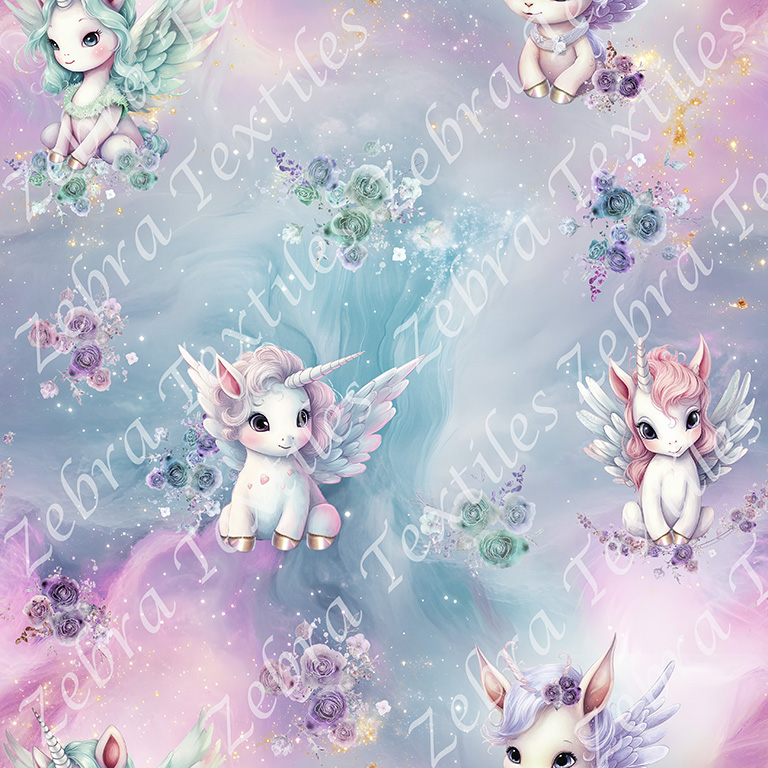 Licorne ailes colorées fond nuageux