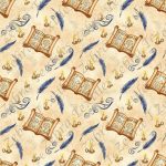 Livre et plume bleue fond crème