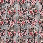 Loup et papillon floral rosé fond gris