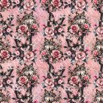 Loup et papillon floral rosé fond rose