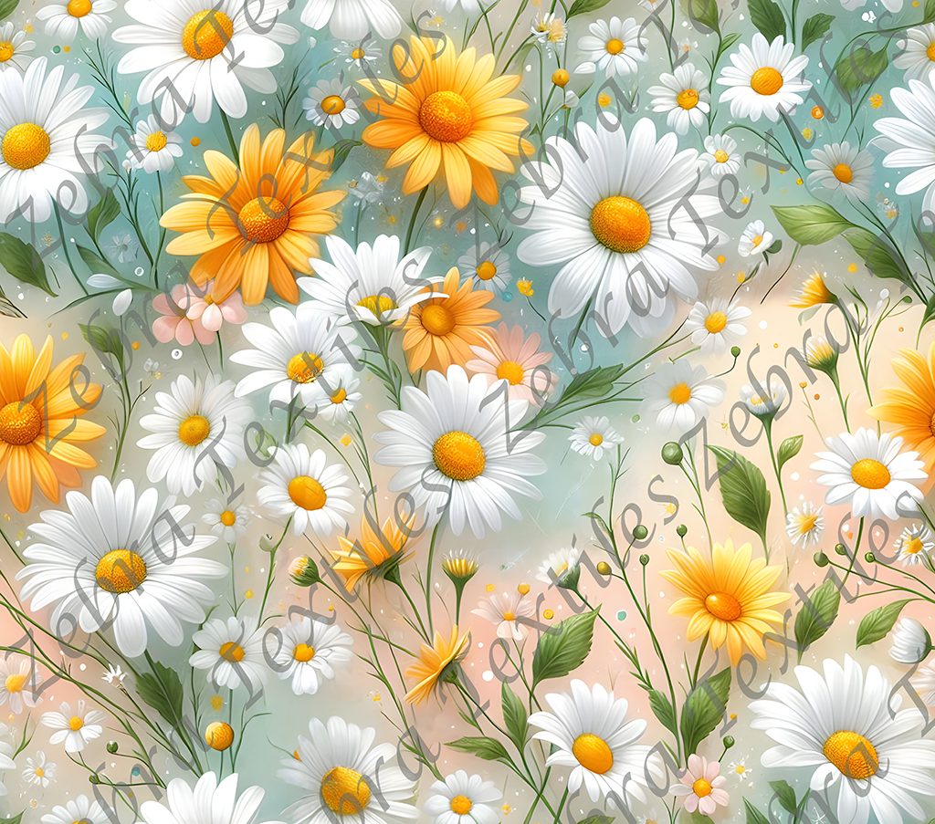 Marguerite blanche et jaune fond bleuté